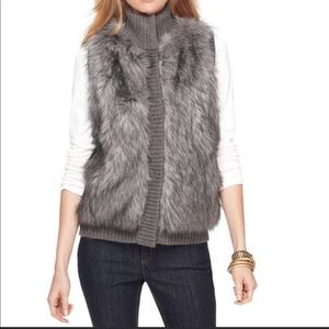 Michael Kors Faux Fur Sweater Vest Zip Up Turtleneck Size XS